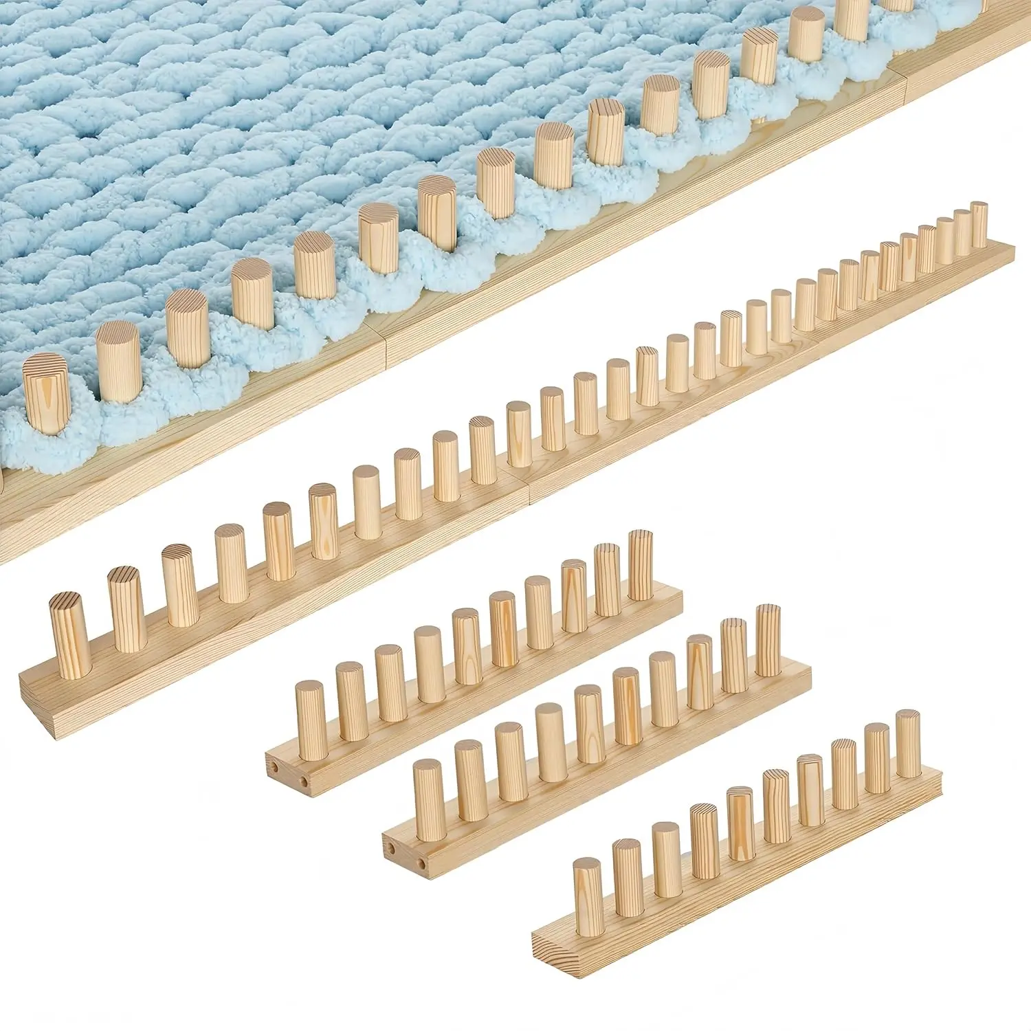 46-inch Natural Wood Blanket Weaving Loom - 3-Piece DIY Knitting Supplies, Oversized Adjustable Height & Width Sturdy Kit, Easy to Operate Beginner-Friendly Chunky Knit System, Knitted Craft Set for Adults, Home DIY Haberdashery Gift