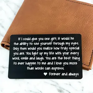 Engraved Metal Wallet Card - Valentine Gift for Boyfriend or Husband - Romantic Love Note