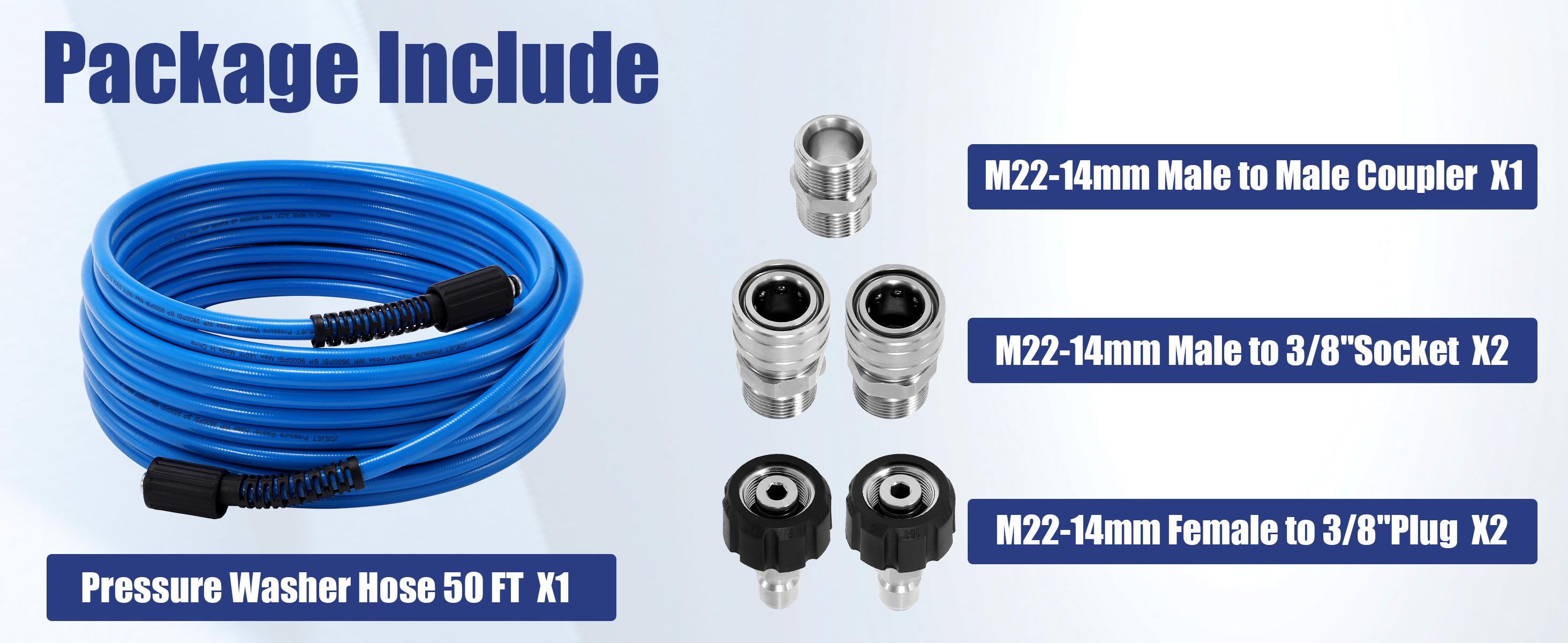 JOETET Pressure Washer Hose 1/4”, Kink Resistant Power Washer Hose, High Pressure Replacement Hose, Compatible with M22 Fittings Stainless Steel, 3600 PSI, Blue, ChristmasGift