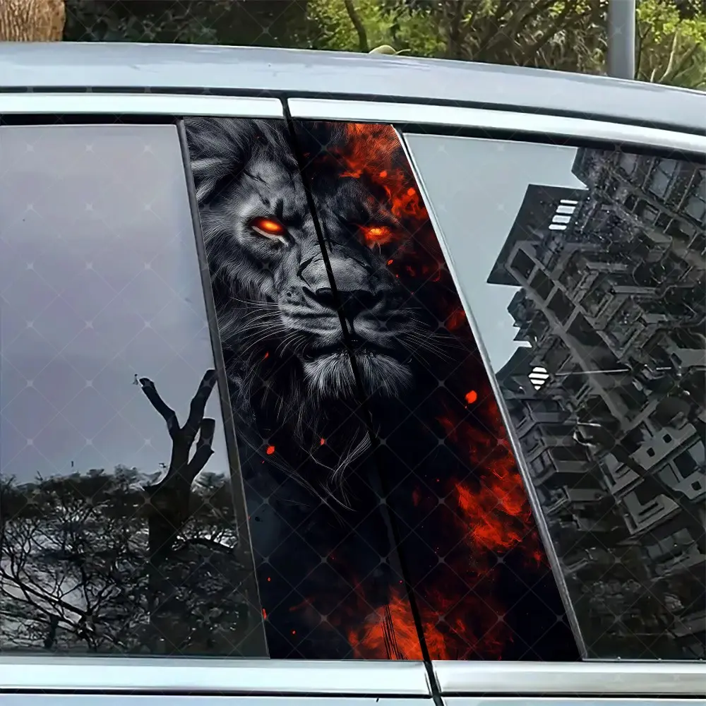 2pc Flame Lion Vinyl Sticker Car B-Pillar Protection Decal Easy Peel & Stick Sunproof Waterproof Scratch-Resistant for All Cars Universal Car Sticker Car Truck Decal Car Decals