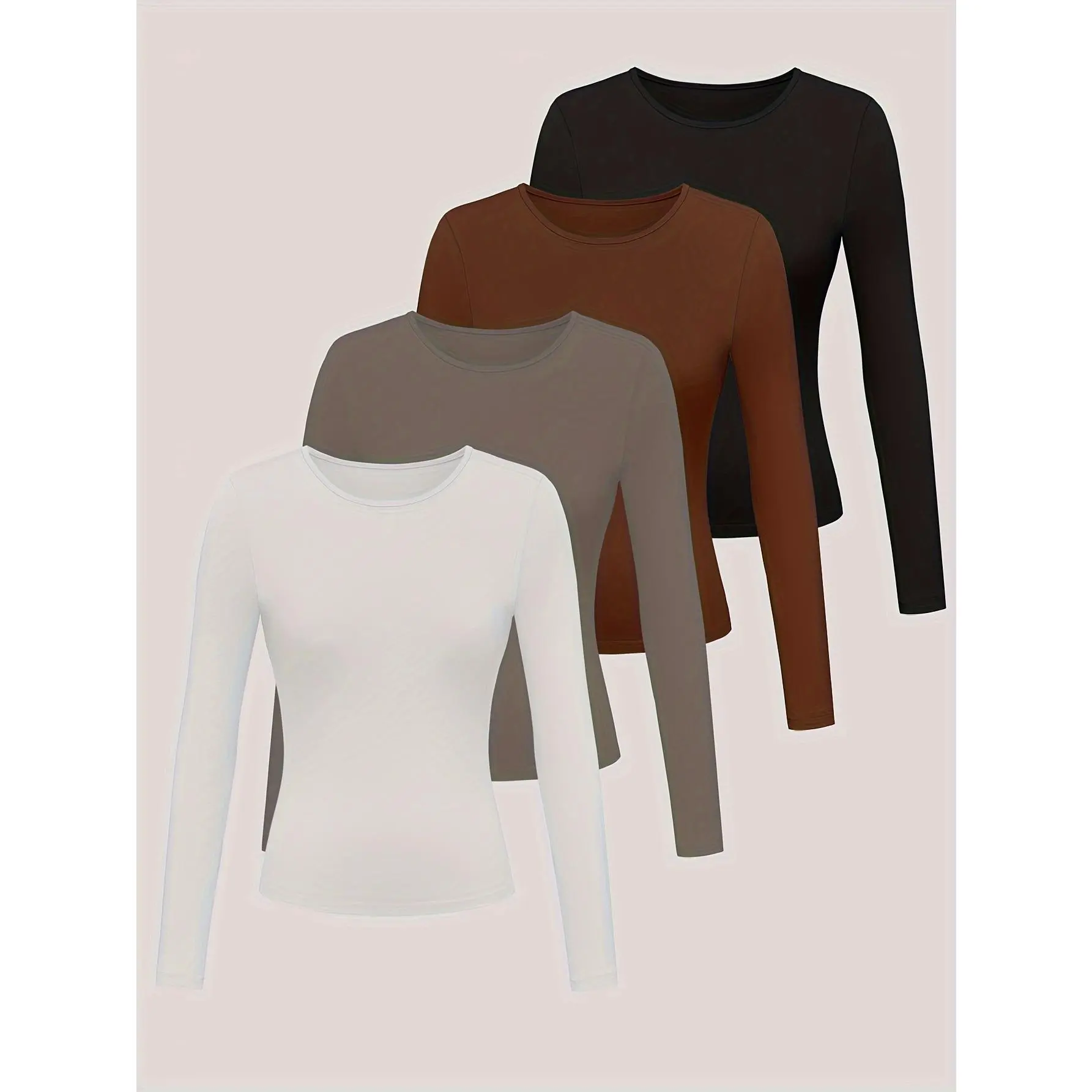Four solid T-shirt set, casual crew neck long-sleeved T-shirt, women's clothing sale payday Elegant Fabric country concert outfits vintage graphic tees shirts women casual outfits women long sleeve graphic tees  oversized  Knitted Womenswear Polyester