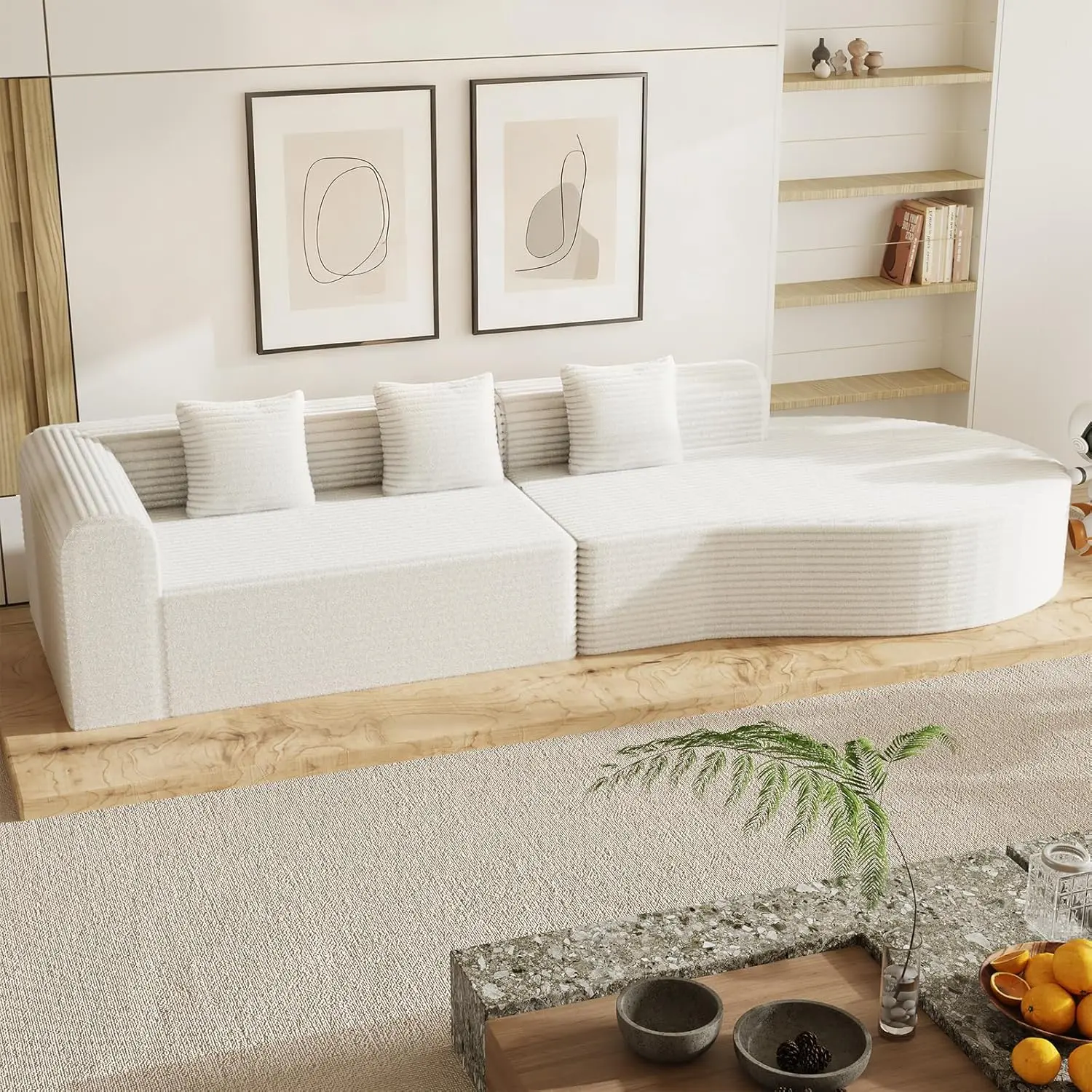 AECOJOY 134’’ Modern Sectional Couches for Living Room, 1400LBS Oversized Modular L-Shaped Curved Sofa with 3 Pillow Bolsters, Large Comfy Cloud Couch Sofa (Beige) futon