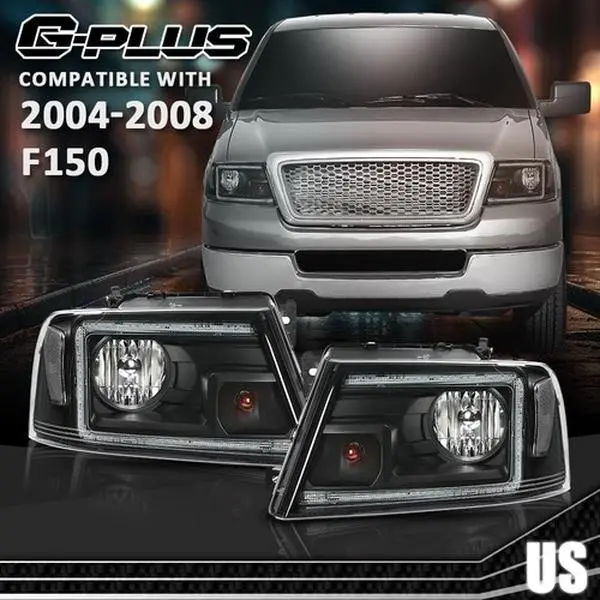 G-PLUS LED DRL Headlights Assembly - Black Housing, Amber Reflectors, Plug-and-Play Pair Set for 2004-2008 Ford F150 & Lincoln Mark LT, Car Lighting, Car Exterior Upgrade
