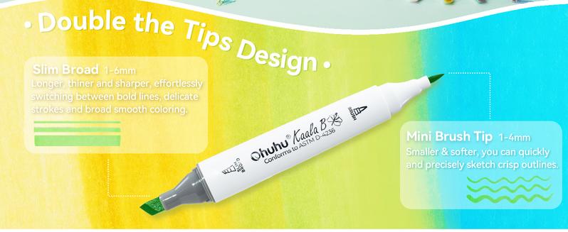 Ohuhu Alcohol Markers: Mini Brush & Slim Broad 60 Illustration Colors/60 Landscape Colors Dual Tip Brush Tip for Artists Adults Coloring Illustration- Refillable - Kaala B Series of Ohuhu