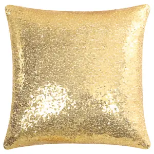 Unique Bargains Sequin Throw Pillow Cover, Shiny Sparkling Comfy Satin Cushion Cover, Decorative Pillowcase for Party, 16 x 16 Inch, Pale Gold Tone