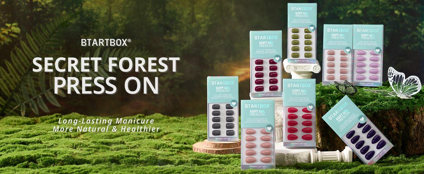 BTArtbox Press On Nails - Pastel Short Press On Nails with Glue for Women, Square or Almond Opaque Soft Gel Glue On Nails in 16 Sizes - 32 Stick On Nails Kit