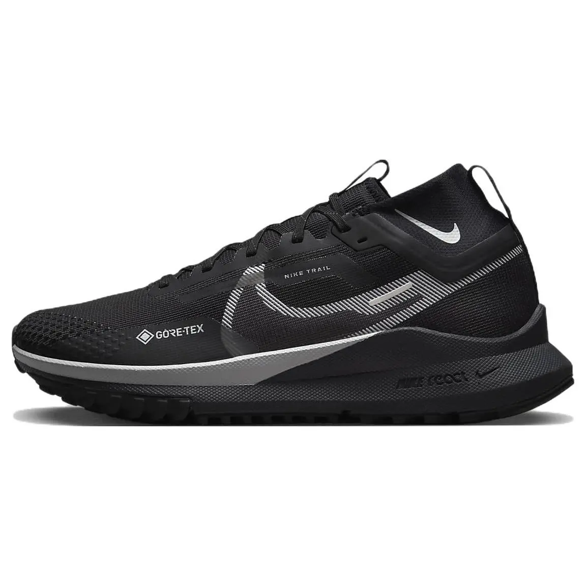 Nike React Pegasus Trail 4 GORE-TEX 'Black Reflect Silver' Running Shoe, Men's/Women's Sports Footwear, Outdoor Sneaker, Performance Sports Shoes, Athletic, Training, Cushion, Unisex, Lightweight