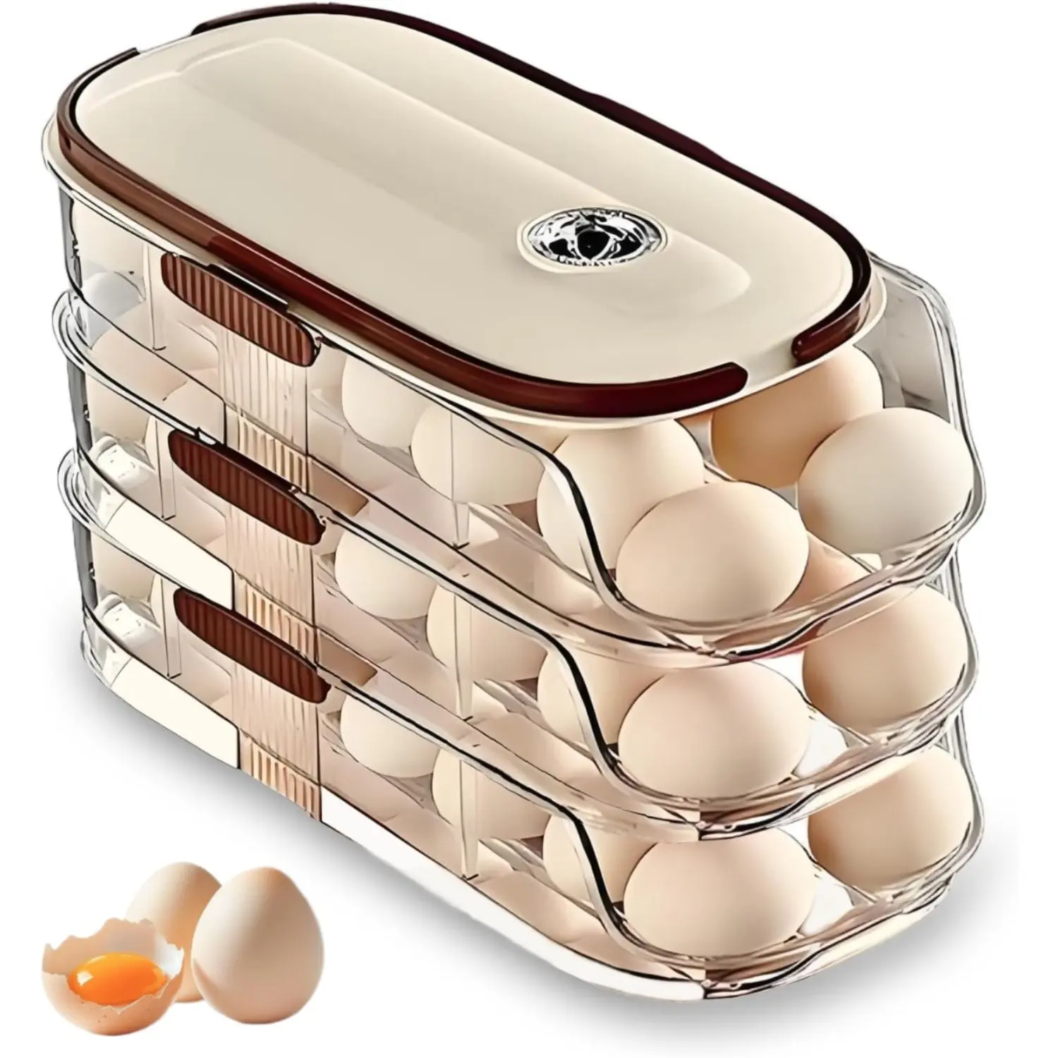 ZHOHO TANT 3-Tier Automatic Rolling Egg Dispenser - Food-Safe Plastic Kitchen Appliances, Fridge Storage Organizer with Lid, Handle, Timed Freshness Tracker, Stackable Tiers, Holds 42 Eggs, Automatic Rolling Feature, Household