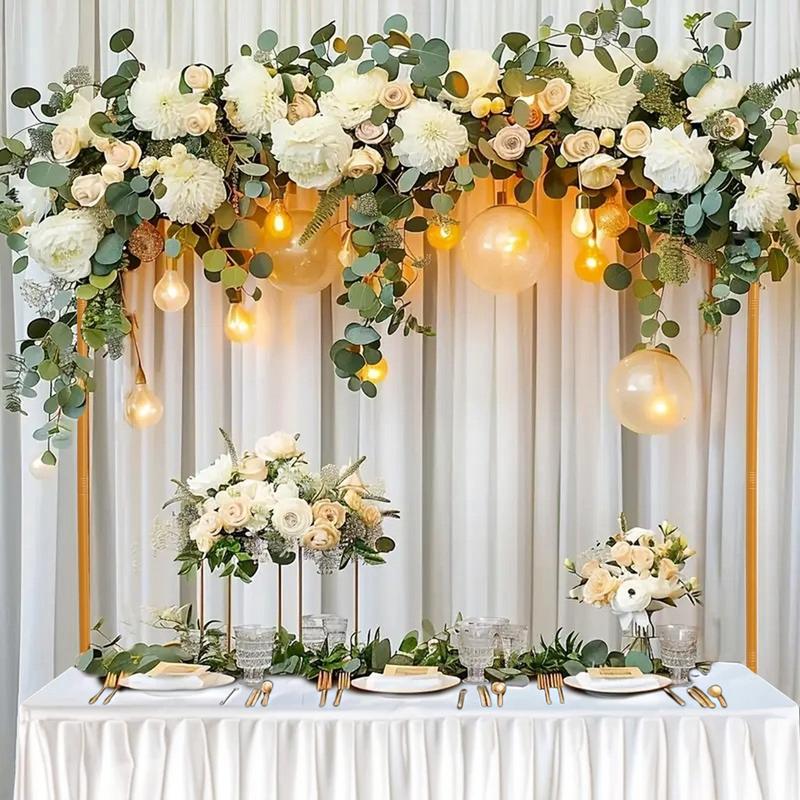 Over the Table Rod Stand with Clamps Adjustable 13''-42'' Tall 29"-98" Length Gold Table Arch Hanging for Wedding Birthday Party Halloween Christmas Decoration