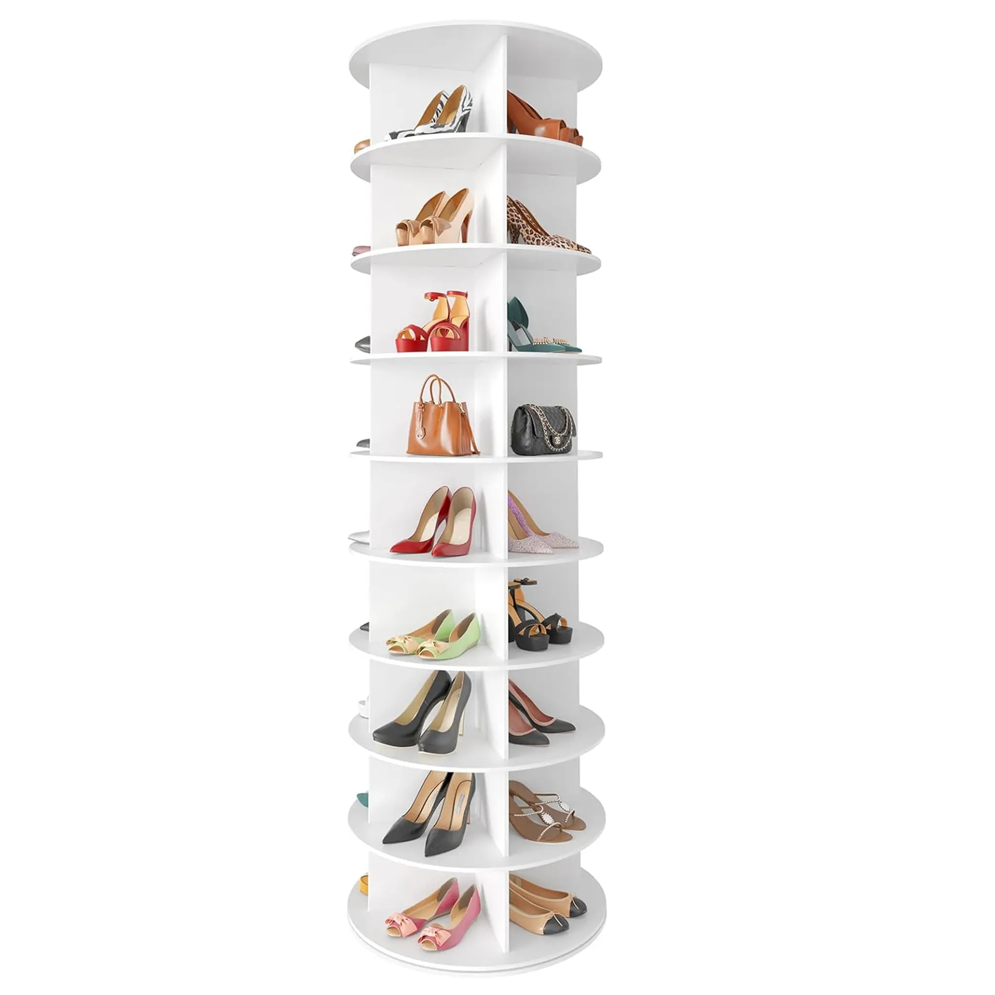 9-tier / 8-tier / 7-tier shoe cabinet Rotating Shoe Rack Tower, 360° Spinning Shoe Rack, Revolving Storage Round Carousel Display, Freestanding Lazy Susan Organizer Display for Bedroom, Living Room, Entryway, Closet, White
