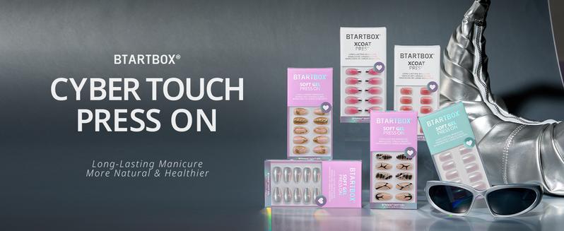 BTArtbox French Tip Press On Nails - Lamp-Curable Blush Red Almond Press On Nails with Glue for Women, Silver Outline Soft Gel Glue On Nails in 15 Sizes - 30 Stick On Nails Kit, Lolita Razor