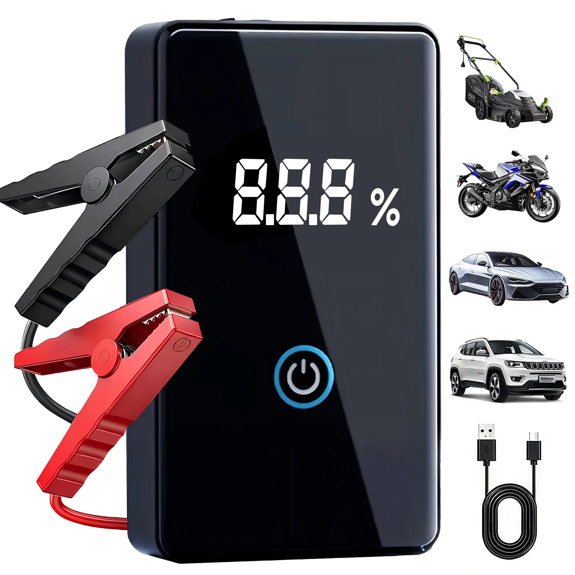 1500A Peak Portable Car Jump Starter (Up to 5.0L Gas/3.0L Diesel) - 12V Auto Battery Booster with Smart Jumper Cables, Wireless Power Bank, 3-in-1 LED Light, Lightweight Beginner-Friendly Roadside Emergency Kit