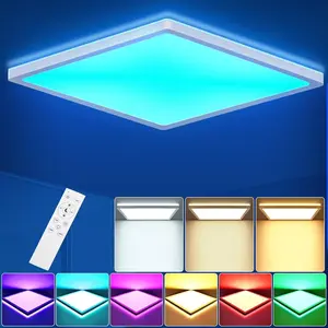 Intelligent LED ceiling light 13 inch RGB embedded lighting fixture with remote control, suitable for thin ceiling lights in bedrooms and kitchens, square white