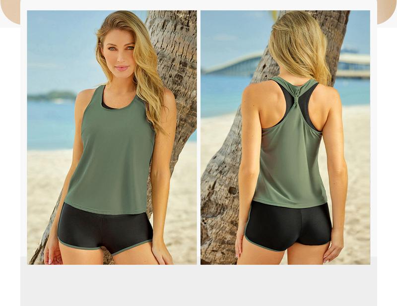 Aleumdr Womens Athletic 3 Piece Tankini Swimsuits with Shorts Swim Tank Tops with Sports Bra and Boyshorts Bathing Suits Sport Swimming Clothing Beach