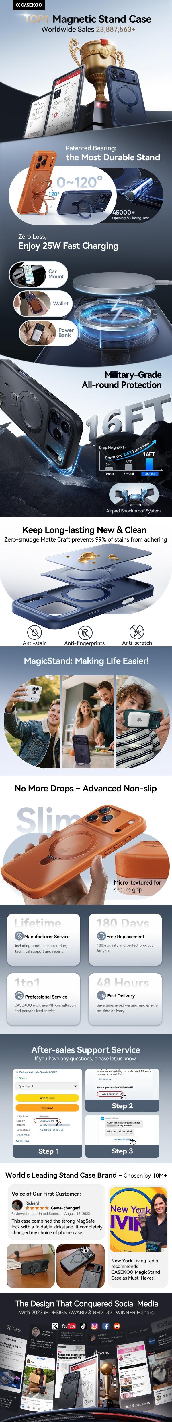 CASEKOO Magnetic Stand Case for iPhone 17/16/15 Pro Max, Shockproof Translucent Matte Cover Compatible with MagSafe, Slim Anti-Slip Military-Grade Phone Case  Cellphone Protective