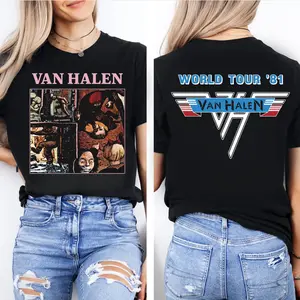 [SALE UP TO 30%] Van Halen Fair Warning Classic Vintage Double Sided T-Shirt, 1981 World Tour Rock Band Tee, Retro 80s Concert Style Unisex Shirt