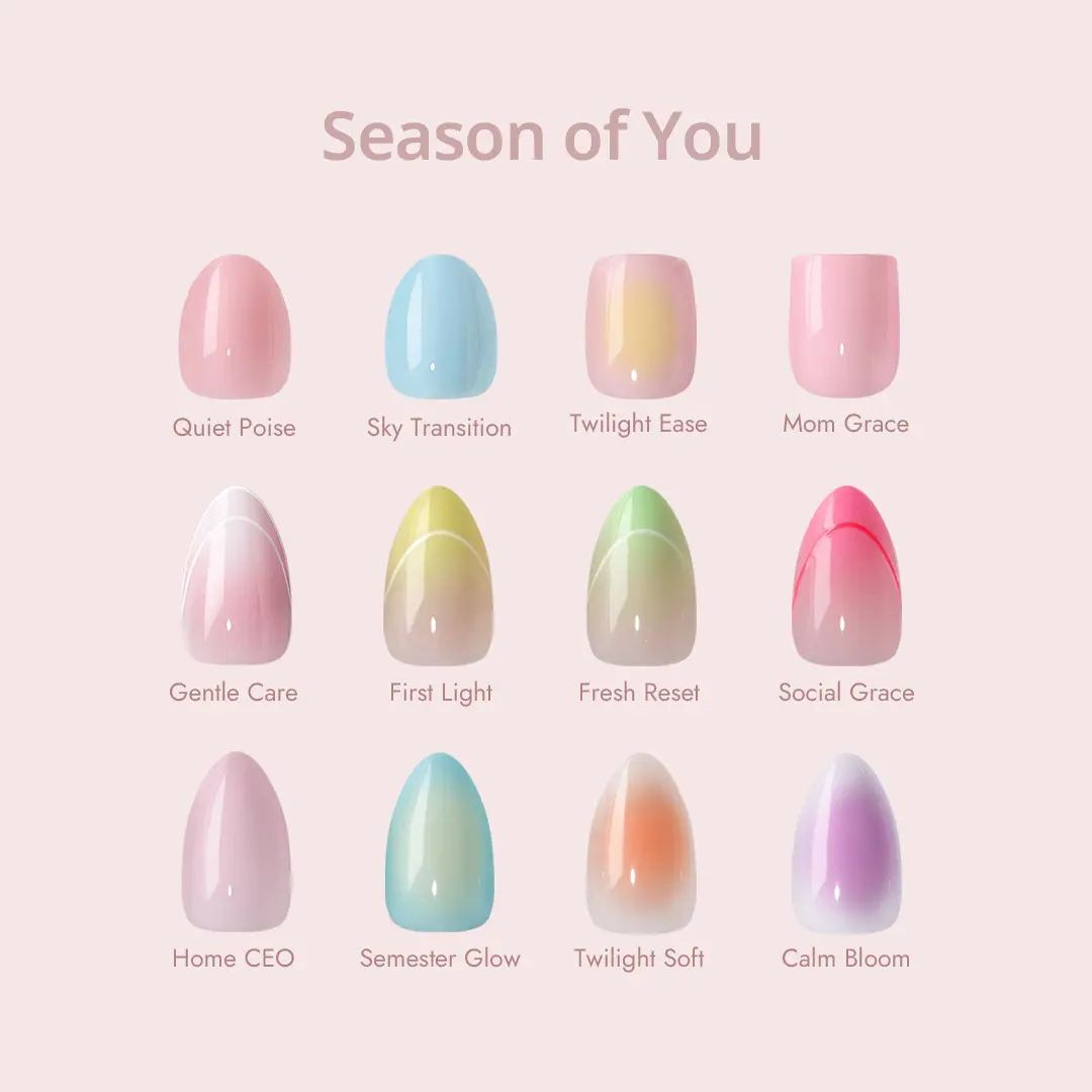 BTArtbox Extra Short Press On Nails - Season of You, Easy-to-Apply Almond Squoval Gradient Press On Nails with Glue and Adhesive Tabs in 16 Sizes - 32 Nails All-in-One Kit, Spring Summer Nail, Back To School