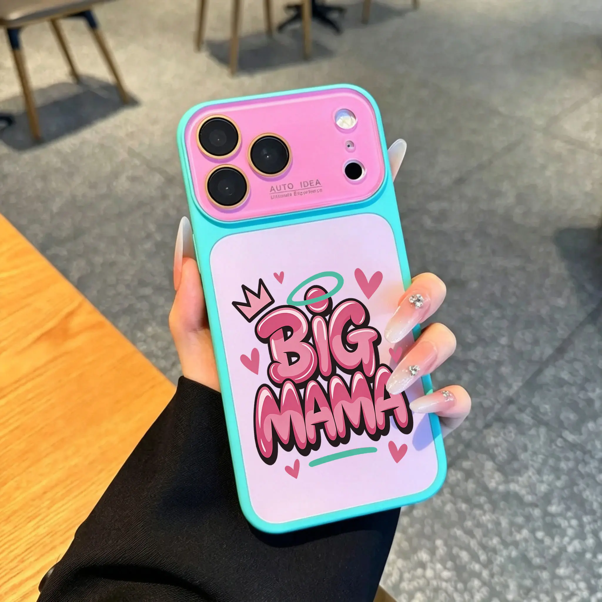 Big Mama Crown Halo Heart Lettering Dopamine Color Block Phone Case Suitable for iPhone 17 Air 16 Pro Max 15 14 Plus 13, Shockproof Durable Protective Case, Trendy Slogan Phone Case Suitable for All People