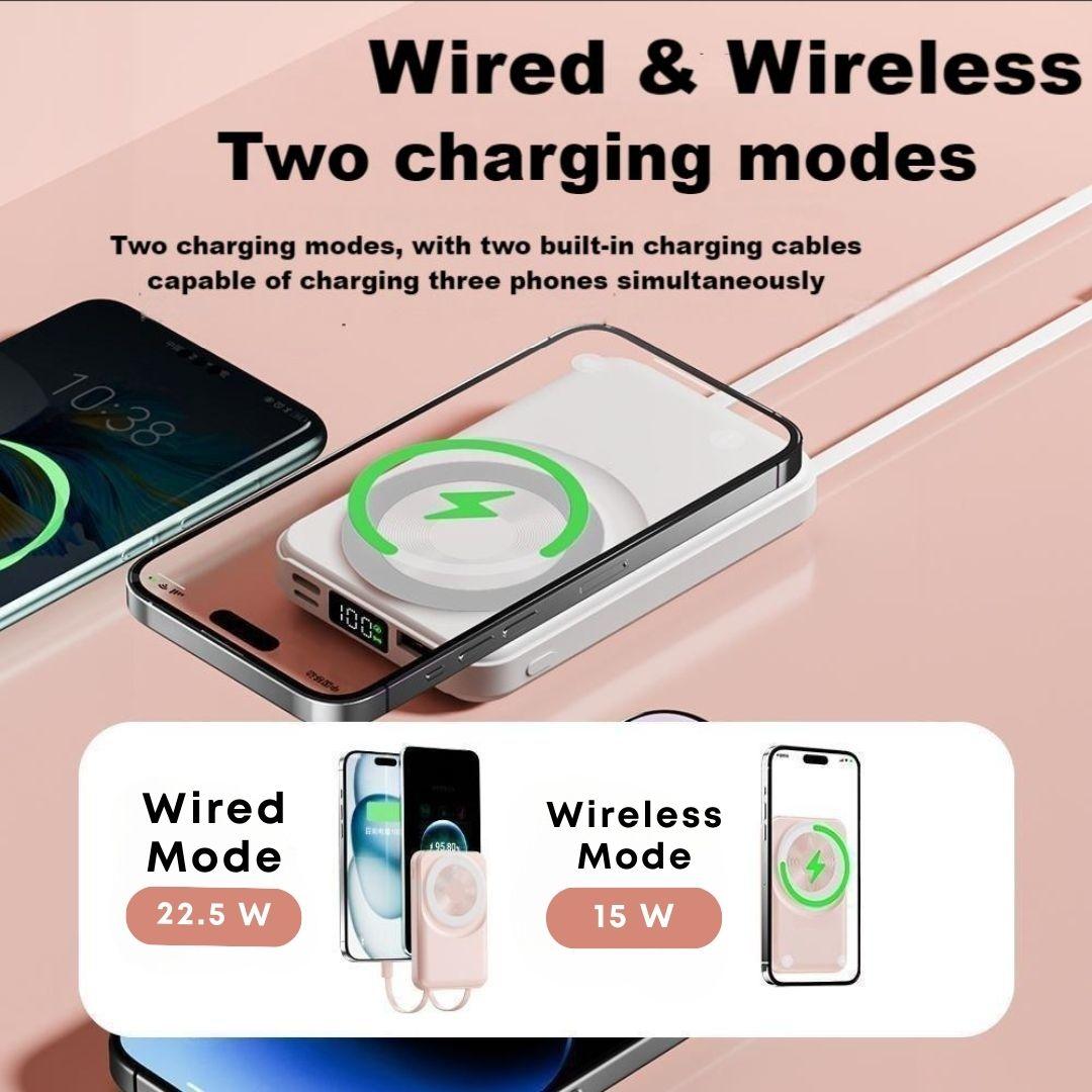 ARTCYBER Foldable Magnetic 10000mAh Power Bank with Hidden Stand & Built-In Dual Cables, Supports Charging Up to 5 Devices, Up to 22.5W Wired & 15W Wireless Output (Actual Speed May Vary), LED Display, Compatible with iOS & Android