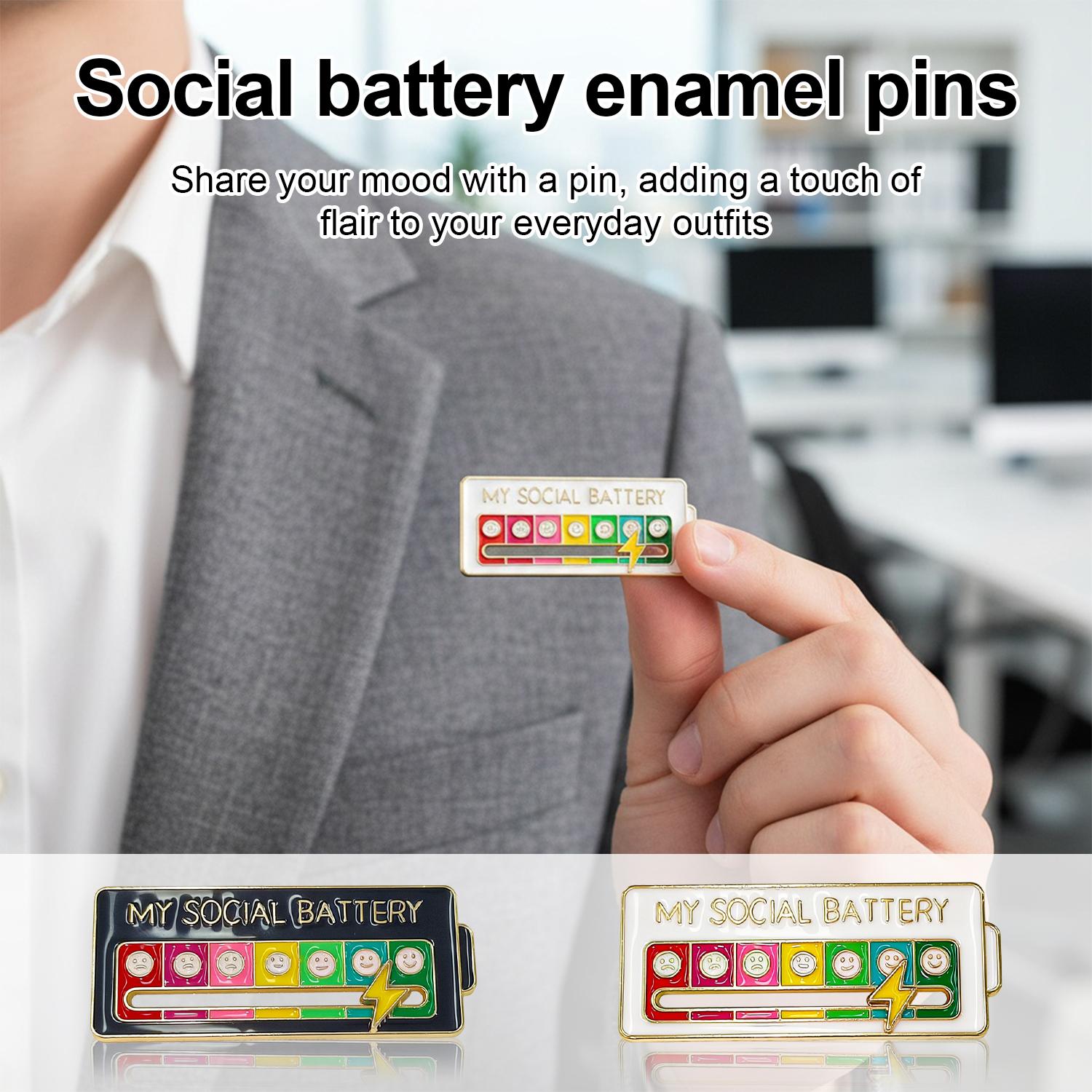 My Social Battery Slider Enamel Pin (2PCS), Funny Interactive Brooch Pin, Cute Social Battery Pin, Functional Mood Enamel Pins 7 Days a Week for Clothing Decoration Backpacks Bags Hats Gifts
