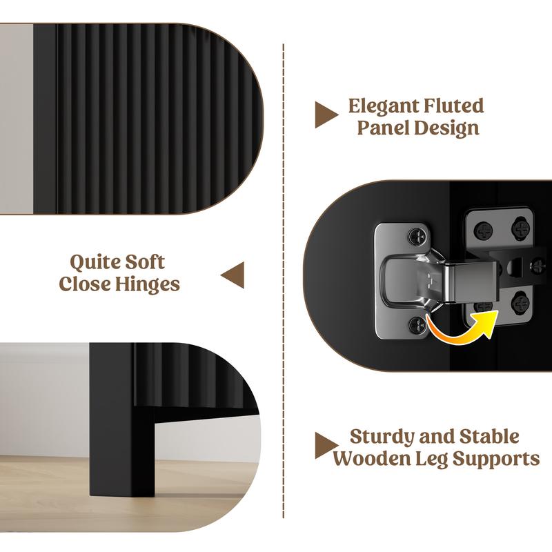 Aowos Modern Fluted Sideboard, Sideboard Cabinet, Wooden Dresser for Bedroom with 2 Wide Drawers, Entryway Table, 55" Buffet Cabinet with 2 Adjustable Shelves, Storage Cabinet for Dining Room, Entryway, Kitchen