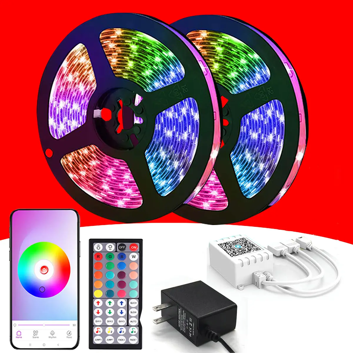 100 ft LED lights with RGB music sync Christmas lights, bedroom color change with smart app LED lights, home RGB LED  ornament ambience light