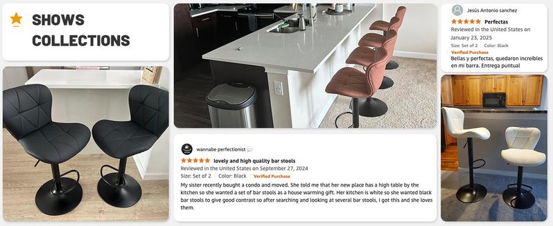 Modern Barstool Set of 2, Adjustable Faux Leather Upholstered Swivel Counter Stools, Counter Height Barstools with Back for Kitchen Island