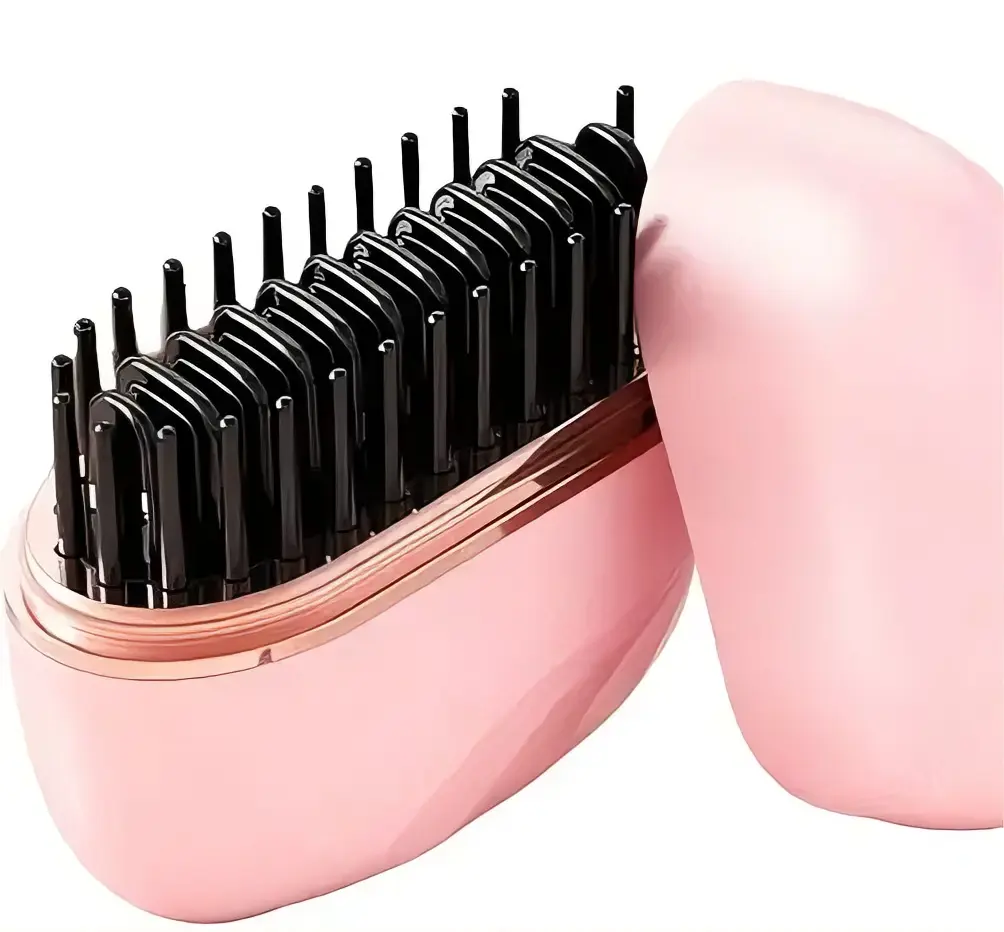 Pink Rose Gold Metal Detangler Hair Brush - Compact Plastic Paddle Brush with Anti-Tangle Bristles, Unisex Hair Styling Tools for Daily Grooming