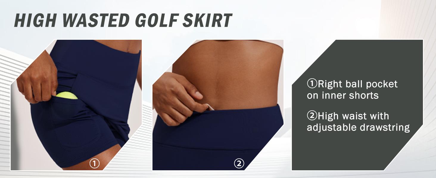 PINSPARK Golf Skirts for Women High Waisted Tennis Skort Skirts with 3 Pockets A Line Athletic Skirt Pickleball Workout