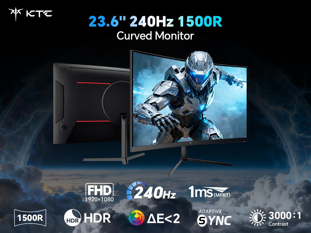 KTC 23.6" FHD 1080P 240Hz Gaming Monitor, 1500R Curved Computer Monitor 1080P, 3000:1 Contrast, Adaptive Sync, HDR, MPRT 1ms, HDMI DisplayPort, Low Blue Light, Tilt, VESA Mount, H24S17P