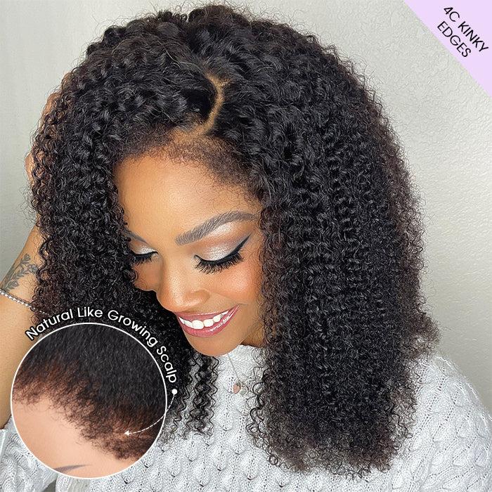 4C Kinky Edge Hairline Afro Kinky Curly Wigs Pre Cut 8x5 HD Lace Human Hair Glueless Wig Pre Bleached 4C Hairline Looks Like It Grows Out of Your Scalp ##TikTokShopBlackFriday
