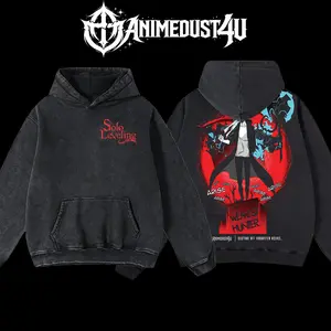AnimeDust4U Retro Vintage The Weakest Hunter Sung Jinwoo Solo Leveling Anime Oversized Hoodie 100% Premium Cotton S-5XL Classic Fit - Apparel, Clothes