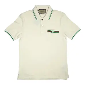 Gucci Interlocking G Web Logo Polo Tee Shirt Cream Multi