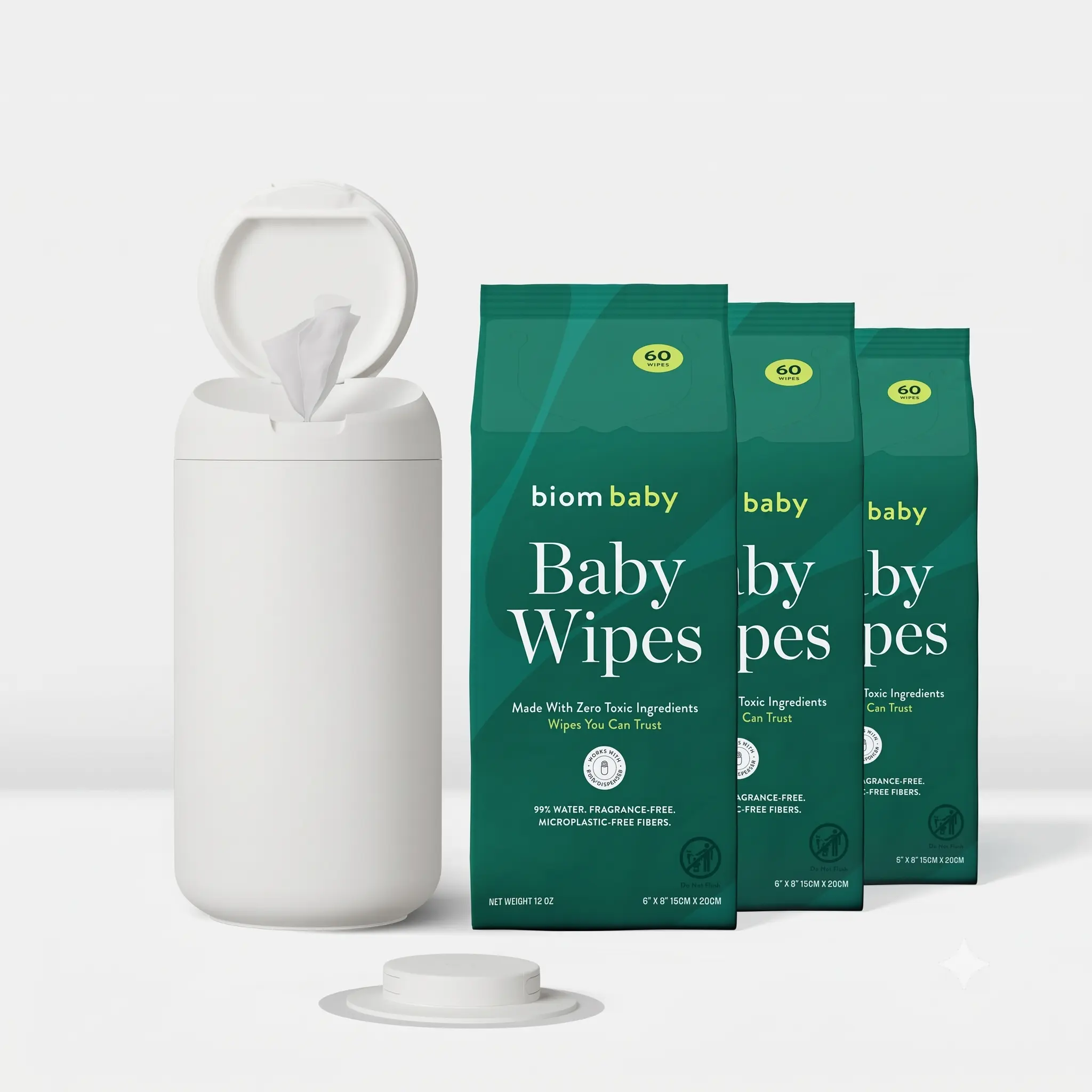 Biom Baby Wipes (180-ct) + 1-Handed Dispenser Disposable Wipes Wet Wipes