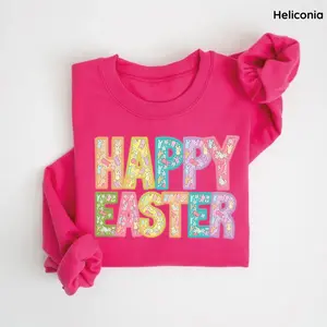 Happy Easter Sweatshirt, Cute Bunny Rabbit Easter Shirt for Women, Funny Easter Sweater, Cozy Spring Outfit, Sweet Easter Gift for Her