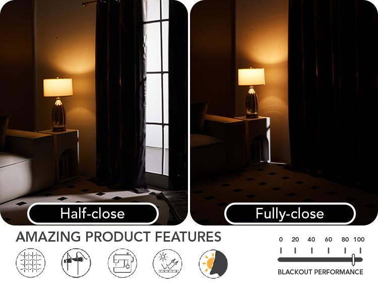 Blackout Curtains 2 panels, Deconovo Wave Striped Foil Golden Print Room Darkening Living Room Curtains curtain