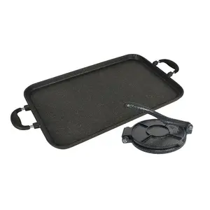 SMALL 7.5" Tortilla Press with Thick Marble Cast Aluminum Griddle 19"x11"  Pack/Paquete con Comal GRUESO de Aluminio Fundido y Prensa CHICA de 7.5"