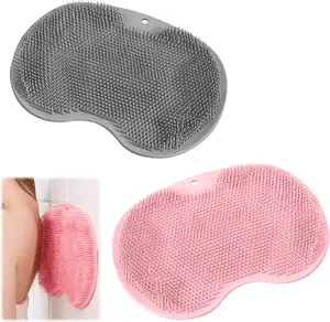 2PACK Shower Foot Scrubber Mat Back Washer Back Exfoliating Bath Wash Pad Wall Mounted Slip Suction Cups Foot Scrubber for Use in Shower Cups Foot Cleaner for Men and Women(Pink+Grey)