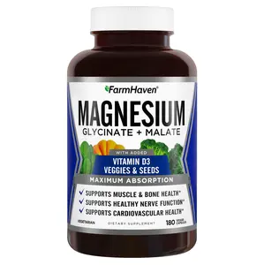 FarmHaven Magnesium Glycinate & Malate Complex w/Vitamin D3, 100% Chelated for Max Absorption, Vegetarian – Bone Health, Nerves, Muscles, 180 Capsules, 90 Days Healthcare Supplement Edible Dietary Fitness