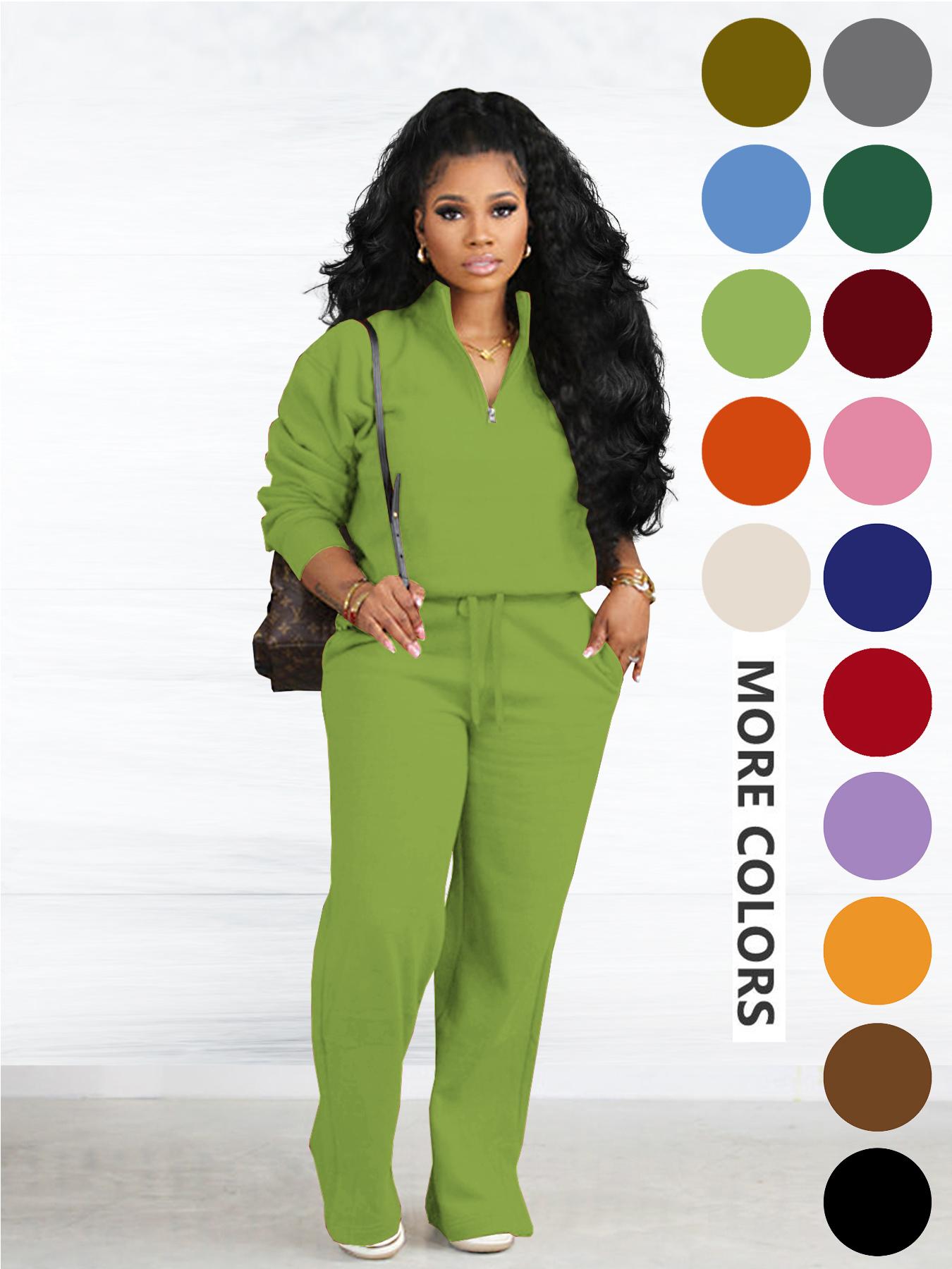 Women's Two-piece Set Solid Zip Up Funnel Neck Sweatshirt & Drawstring Waist Pants Casual Fall Winter Workout Sets Cozy Drop Shoulder Long Sleeve Top Pocket Trousers for Daily Outdoor Wear