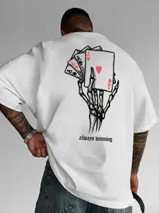 [Men's Graphic T-Shirt] Men's Graphic T-Shirt - "Always Winning" Ace of Spades Design, Black Streetwear Tee with White Card Illustration, Casual Loose Fit, Summer Casual Wear, Streetwear Fashion |   Graphic Tee |   Durable Fabric