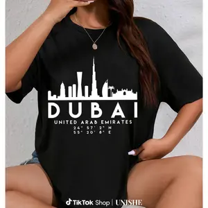 Casual Women's Crew Neck T-Shirt – Y2K Dubai Skyline Design, Easy to Maintain