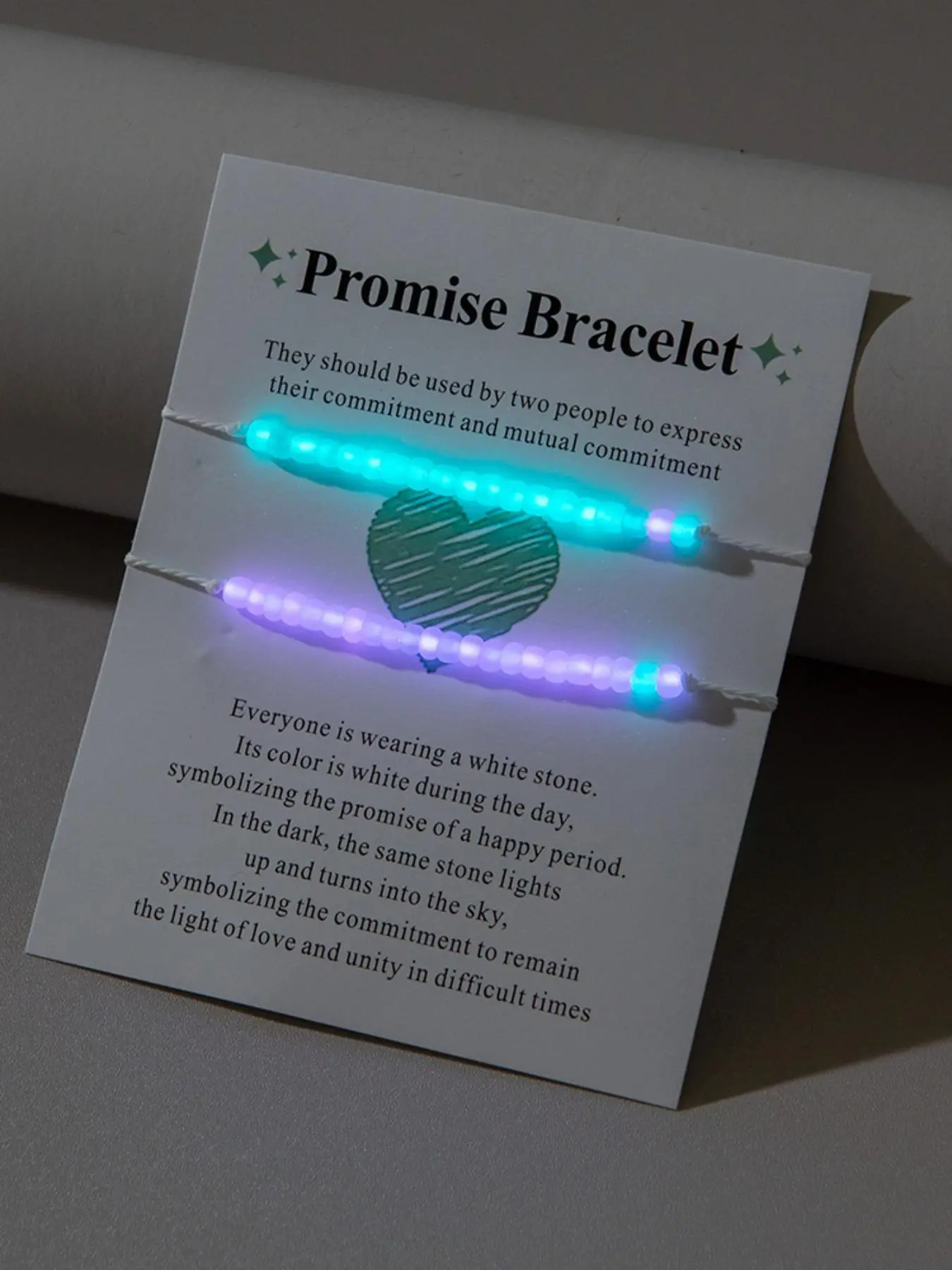 2pcs Y2K Luminous Beaded Bracelet, Friendship Couple Bracelet, Boho Style Jewelry Adjustable String Bracelet for Women & Girls, Stackable Bracelets, Bohemian Bracelets, Stacked Bracelets