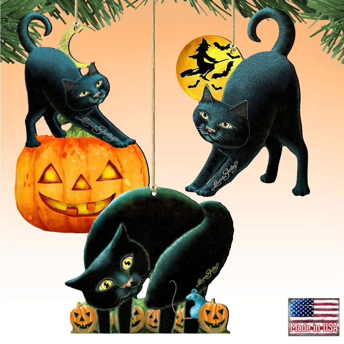 Designocracy 8100188S3 Artistic Spooky Halloween Wooden Ornaments, 5 x 5.6 in Home Supplies, Festive Tree Decoration, Outdoor & Indoor Gift for Home