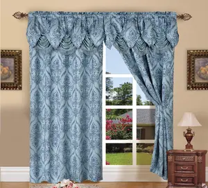 Elegant Comfort Set of 2 Penelope Jacquard Curtain Panels with Attached Valance - 54" W x 84" L - Luxury Window Treatment, Machine Washable