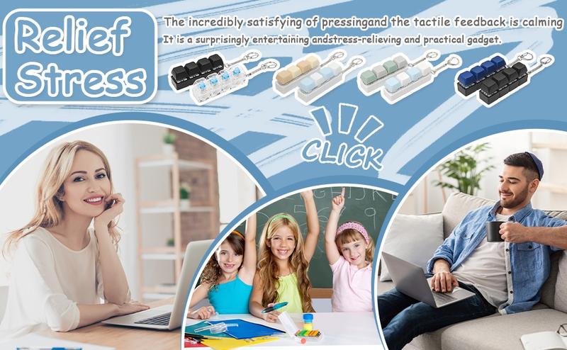 2 Pcs Keyboard Fidget Toy for Adult, Cat Shape Clicker Keyboard Fidget Keychain with LED Lights, White 4-in-1 Loud Stress Relief Fidget Keyboard for Anxiety Decompression (White)