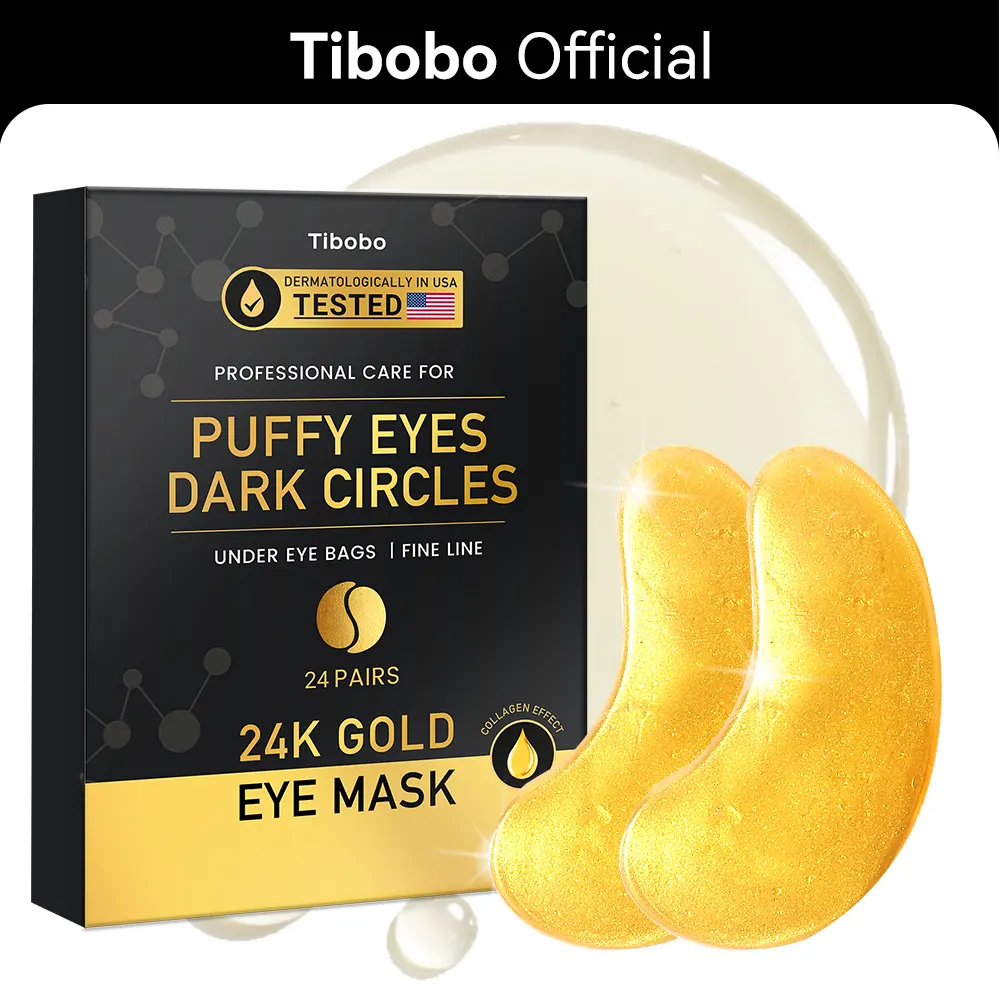 [Tibobo Official] Tibobo 24K Gold Eye Mask (24 Pairs) - Treatment for Puffy Eyes, Dark Circles & Wrinkles | Collagen Hydrogel Patches for Under Eye Bags & Fine Lines, 10-Min Instant Refresh Mother's Day Gift Ideas