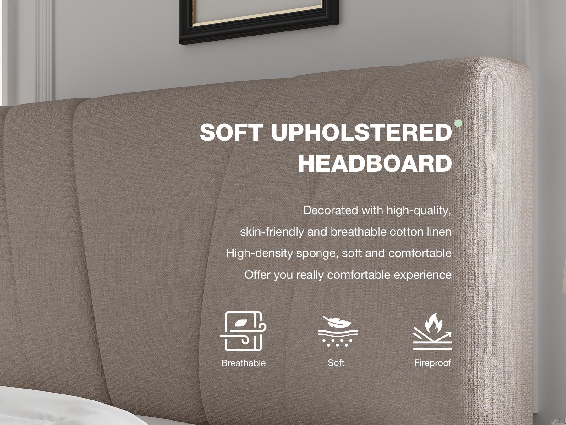 Bed Frame Upholstered Platform Full/Queen/King Bed Frame with Adjustable Headboard, Strong Weight Capacity, No Box Spring Needed, Easy Assembly