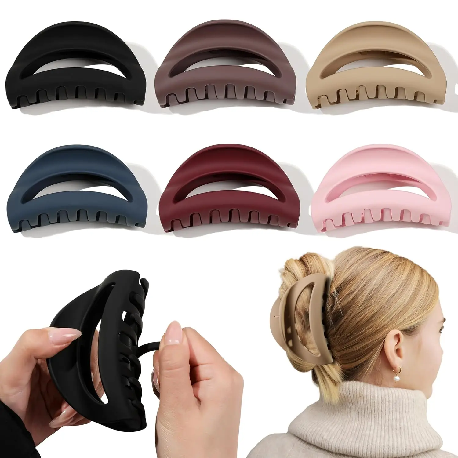 NO BRANDE 6Pcs Plain Silicone Hair Claw Clips for Female, Mellow Flexible Non-Hard Plastic, Non-Slip Strong Hold, Durable Cozy Accessories for Thick Hair