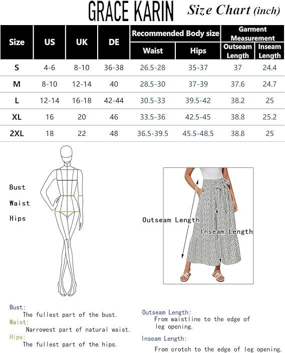 Grace Karin Women Elastic Waist Flared Pants Casual Full Length Bell-Bottoms